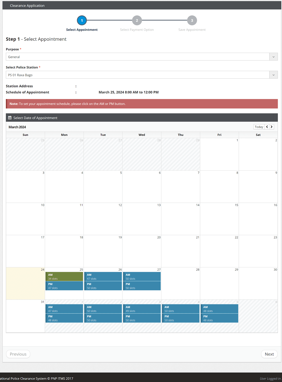 select appointment date