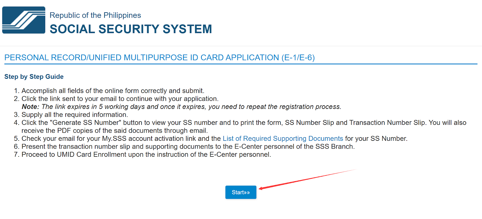 Read the instructions on the screen and click on the “Start” button to continue