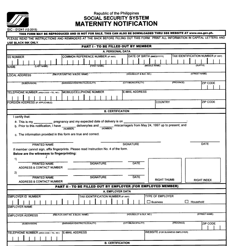 SSS Maternity Notification Form