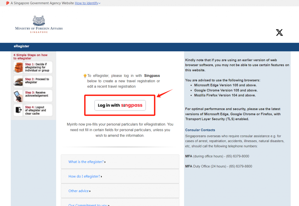 register on Ministry of Foreign Affairs in Singapore