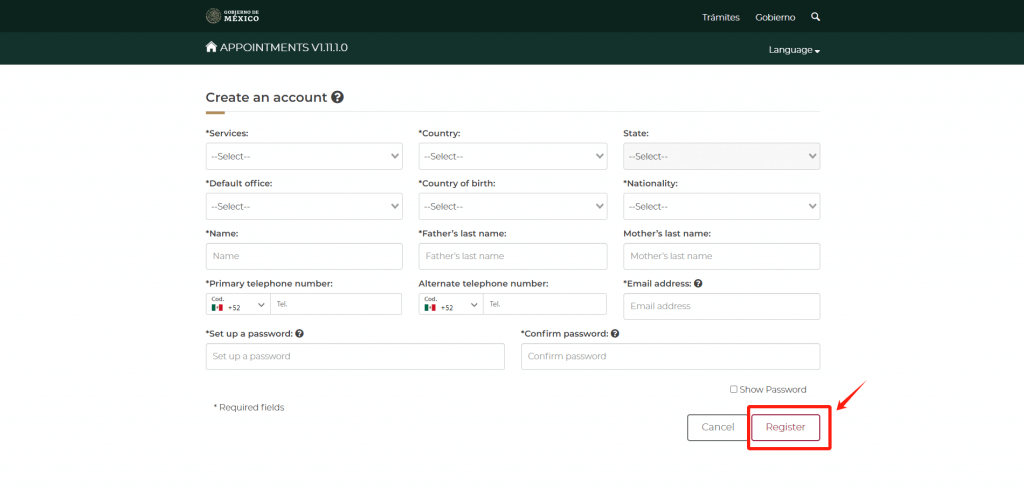 register on mexican embassy website