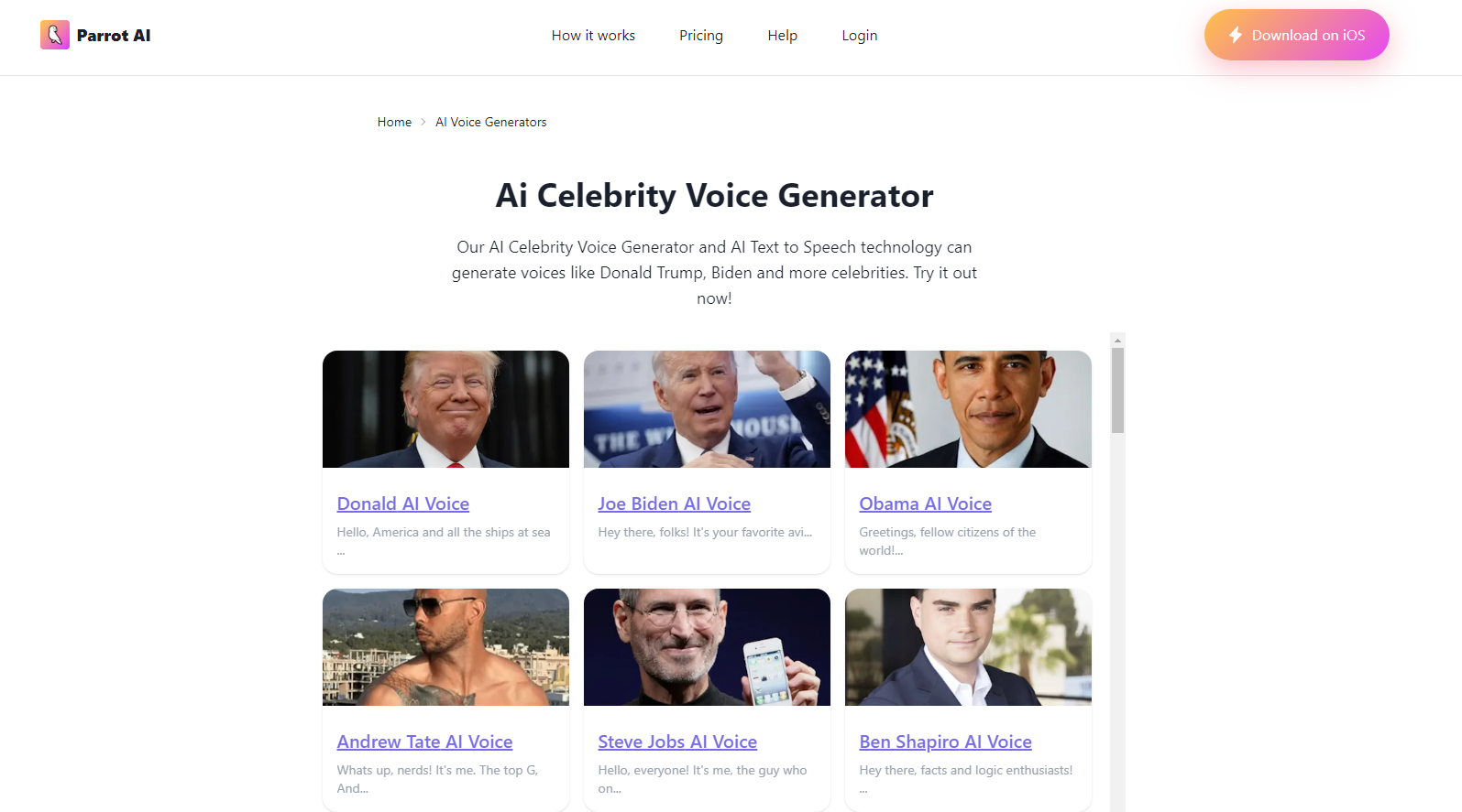 Parrot AI celebrity voice generator