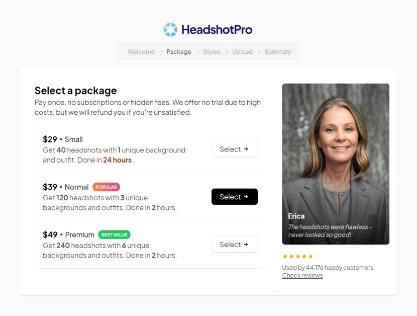 pay the price on HeadshotPro