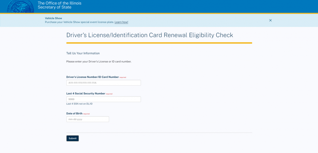 Driver's License/Identification Card Renewal Eligibility Check