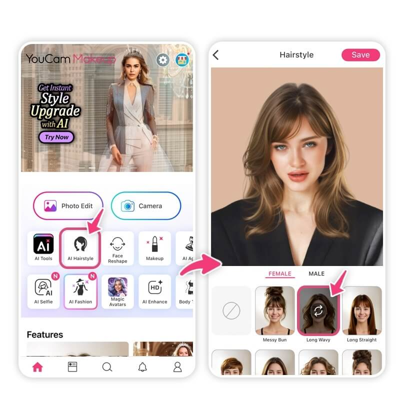 add AI hairstyle on youcam