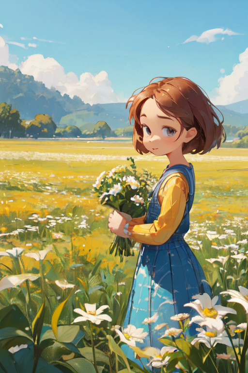 a girl holding flowers