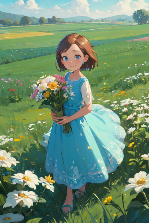 a girl holding flowers