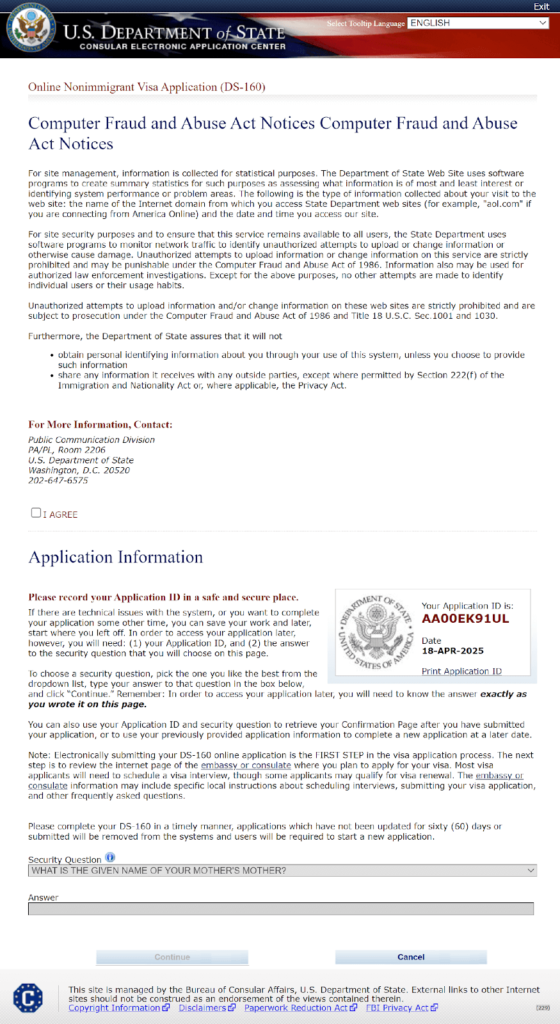 Notice on US Department of State Portal