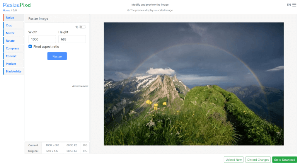 resize images on resizepixel