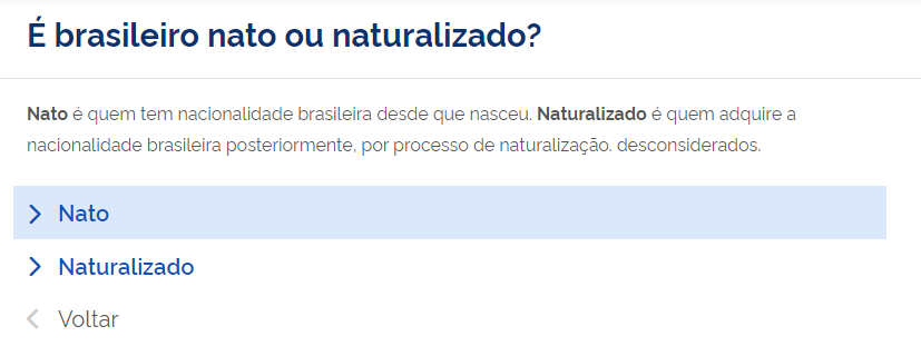 Selecionado "Nascido" ou "Naturalizado" 